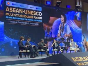 ดร.ศรีดา ตันทะอธิพานิช ร่วมเวทีสากล ASEAN-UNESCO เผยความคืบหน้าการปกป้องเด็กออนไลน์ของไทย ภายใต้กรอบอาเซียน วันที่ 21 ตุลาคม 2568 ณ The Athenee Hotel, a Luxury Collection Hotel, Bangkok